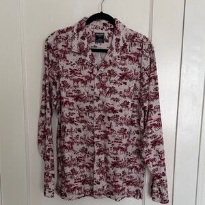 Todd Snyder Burgundy Deer Meadow Printed Button Down Shirt